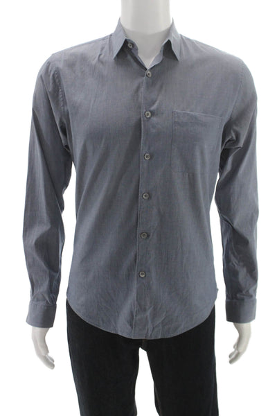 Theory Mens Solid Cotton Long Sleeve Button Up Shirt Navy Size XS