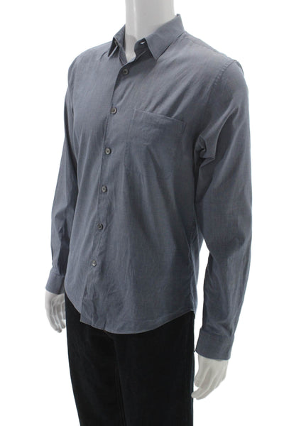 Theory Mens Solid Cotton Long Sleeve Button Up Shirt Navy Size XS
