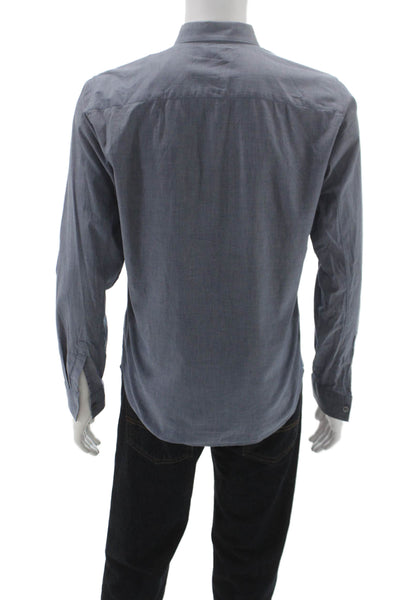 Theory Mens Solid Cotton Long Sleeve Button Up Shirt Navy Size XS