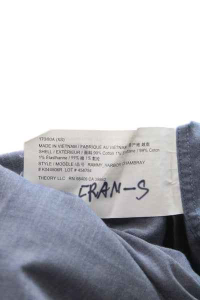 Theory Mens Solid Cotton Long Sleeve Button Up Shirt Navy Size XS
