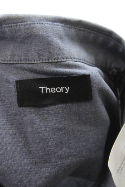 Theory Mens Solid Cotton Long Sleeve Button Up Shirt Navy Size XS