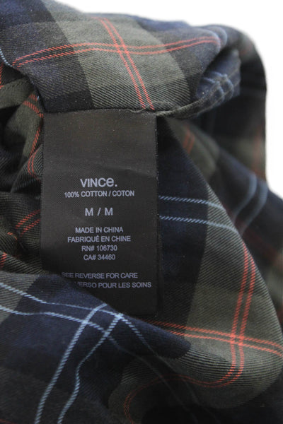 Vince Mens Cotton Plaid Long Sleeve Button Up Shirt Navy Size M
