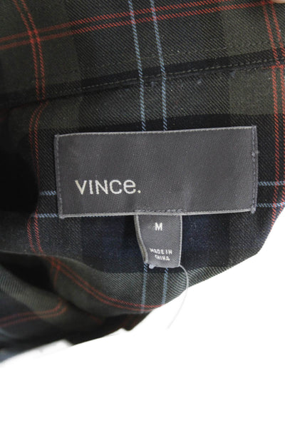 Vince Mens Cotton Plaid Long Sleeve Button Up Shirt Navy Size M