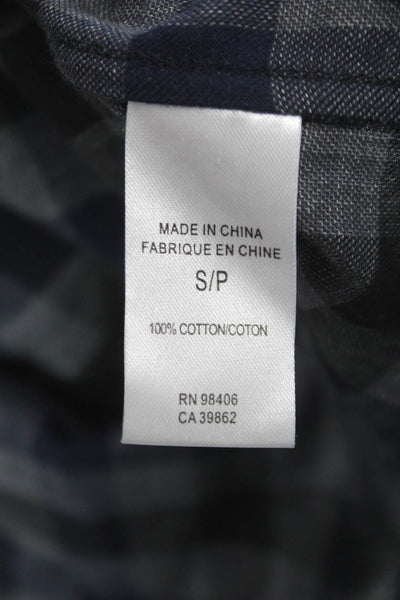 Theory Mens Cotton Checkered Long Sleeve Slim Fit Button Up Shirt Navy Size S