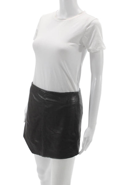 Michelle Mason Womens Black Lambskin Mini Pencil Skirt Size 4