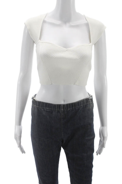 Jonathan Simkhai Womens Cropped White Square Neck Sleeveless Top Size 2