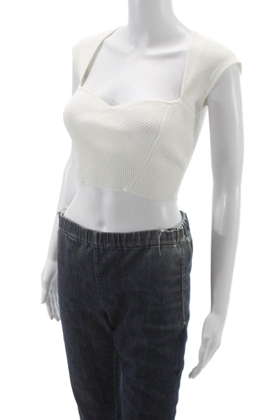 Jonathan Simkhai Womens Cropped White Square Neck Sleeveless Top Size 2