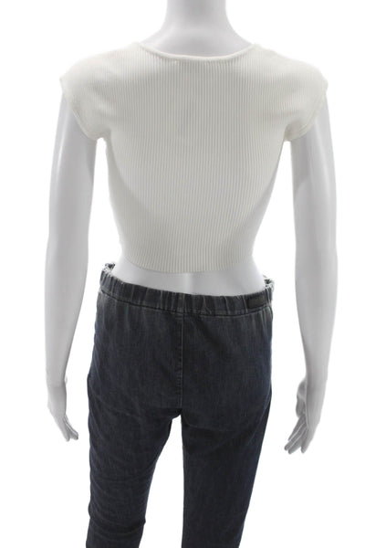 Jonathan Simkhai Womens Cropped White Square Neck Sleeveless Top Size 2