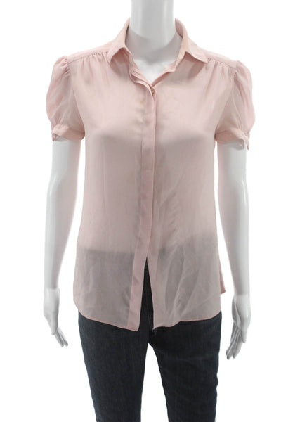 St. John Womens Pink Striped Collared Button Up Blouse Short Sleeve Size S