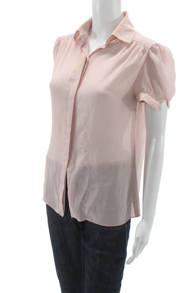 St. John Womens Pink Striped Collared Button Up Blouse Short Sleeve Size S