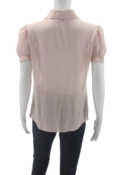St. John Womens Pink Striped Collared Button Up Blouse Short Sleeve Size S