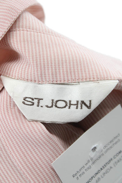 St. John Womens Pink Striped Collared Button Up Blouse Short Sleeve Size S