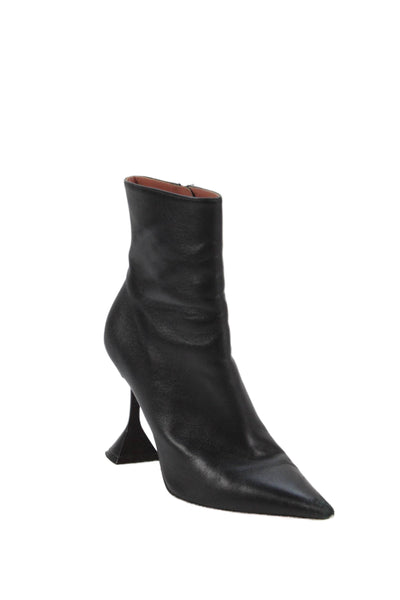 Amina Muaddi Womens Leather Pointed Toe Ankle Boots Black Size 38 8