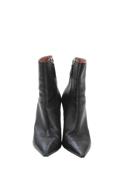 Amina Muaddi Womens Leather Pointed Toe Ankle Boots Black Size 38 8