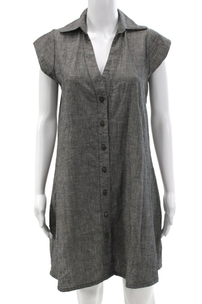 Current/Elliott Women Shirt Dress Dark Gray Collared Short Sleeve Cotton Size 0