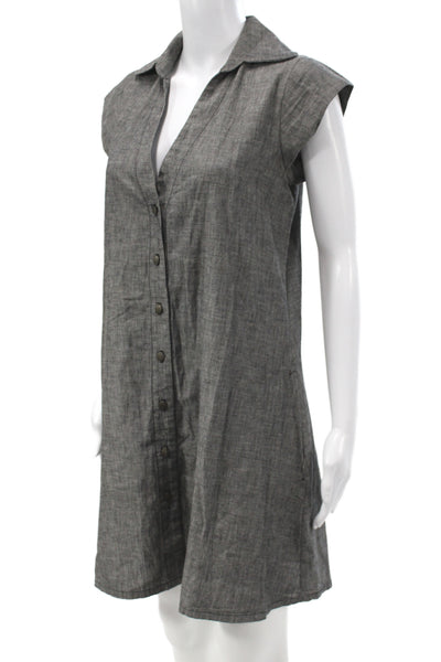 Current/Elliott Women Shirt Dress Dark Gray Collared Short Sleeve Cotton Size 0