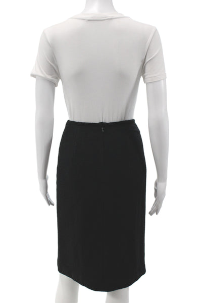 Anna Sui Womens Black Merino Wool Straight Pencil Skirt Short Size 4