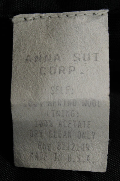 Anna Sui Womens Black Merino Wool Straight Pencil Skirt Short Size 4
