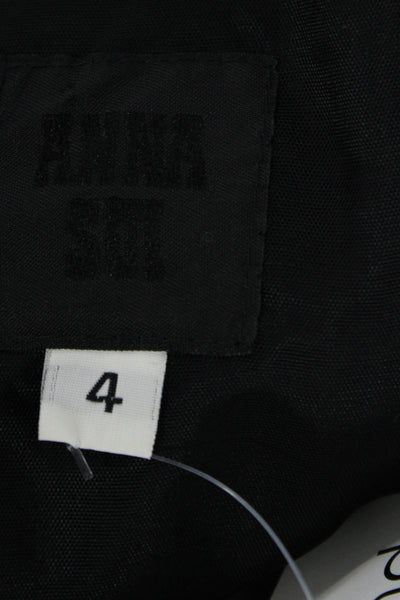 Anna Sui Womens Black Merino Wool Straight Pencil Skirt Short Size 4