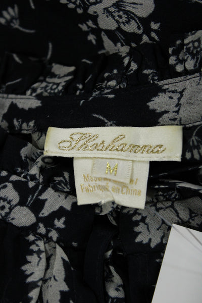 Shoshanna Women Silk Black High Neck Floral Long Sleeve Tie Blouse Size M