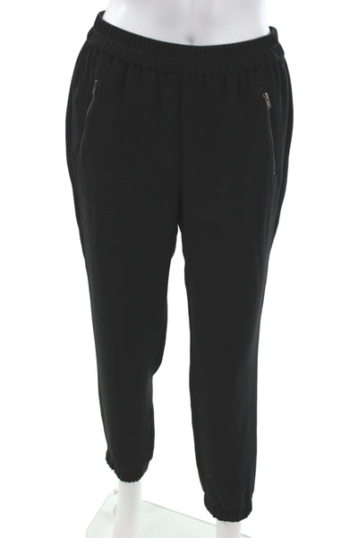 J Crew Unisex Jogger Pants Black Zip 100% Polyester Inseam 26 Size 0