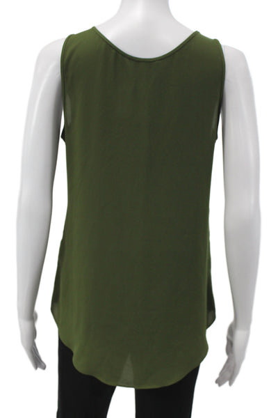 J Crew Women Green Basic Tank Petite Sleeveless Round Neck Polyester Size 2
