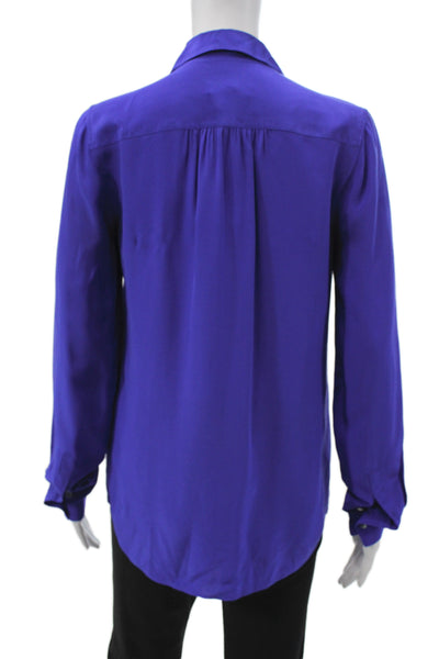 J Crew Women Purple Silk Collared Button Up Blouse Long Sleeve Size 2 Petite