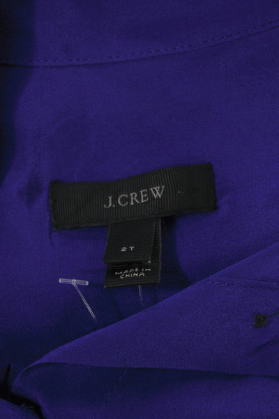 J Crew Women Purple Silk Collared Button Up Blouse Long Sleeve Size 2 Petite