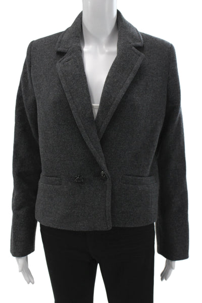 Me + Em Women Dark Gray Wool Blend Button Collared Blazer Long Sleeve Size 4