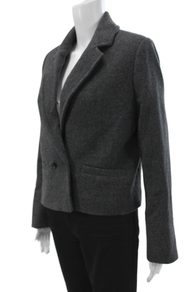 Me + Em Women Dark Gray Wool Blend Button Collared Blazer Long Sleeve Size 4