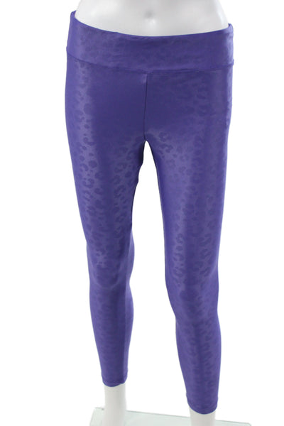 Koral Women Ankle Leggings Purple Leopard Mesh Polyester Spandex Size L