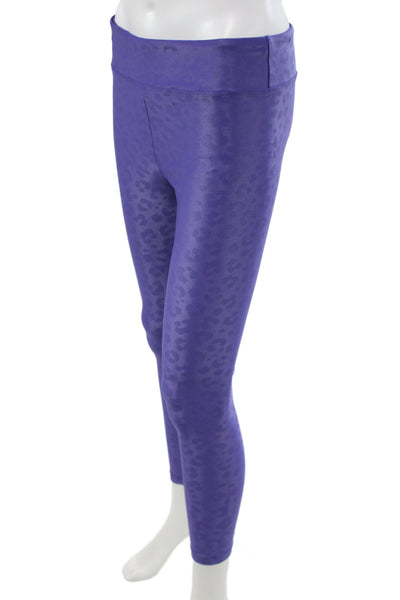 Koral Women Ankle Leggings Purple Leopard Mesh Polyester Spandex Size L