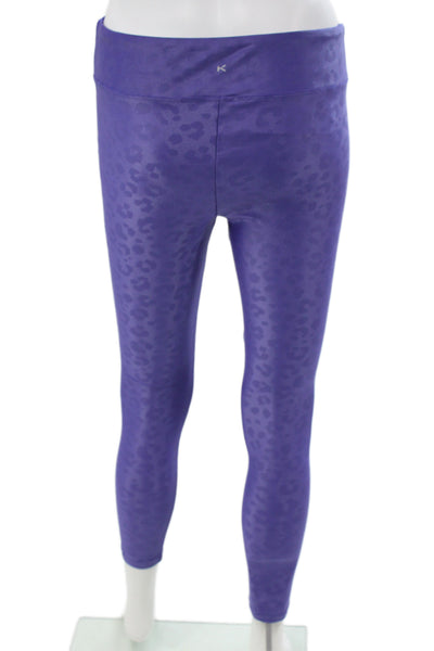Koral Women Ankle Leggings Purple Leopard Mesh Polyester Spandex Size L