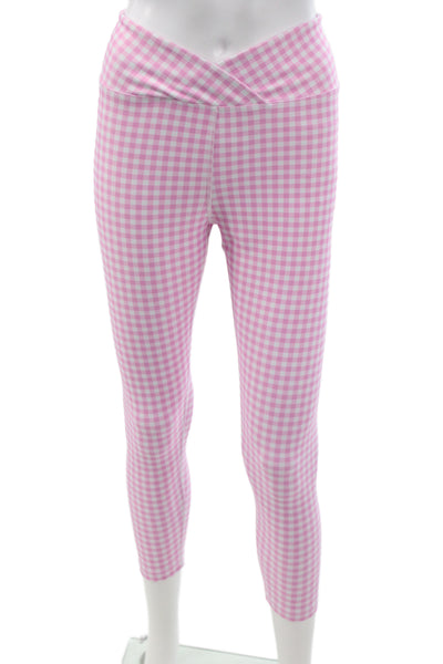 Year Of Ours Women Cropped Leggings Pink Check Size M
