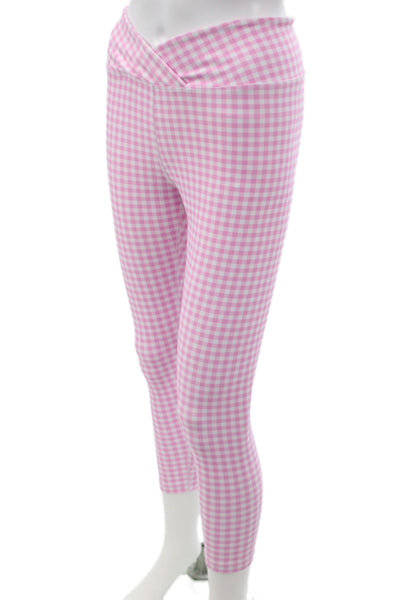 Year Of Ours Women Cropped Leggings Pink Check Size M