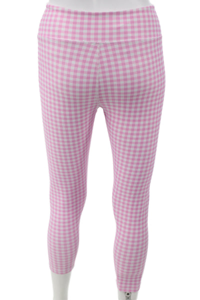 Year Of Ours Women Cropped Leggings Pink Check Size M