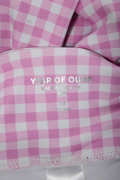Year Of Ours Women Cropped Leggings Pink Check Size M
