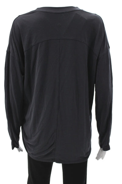 Lululemon Women Black Long Sleeve Crew Neck Tie Detail T-Shirt Size 10