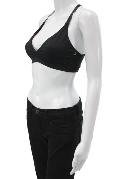 Lululemon Womens Stretch Knit Spaghetti Strap V Neck Sports Bra Black Size 4