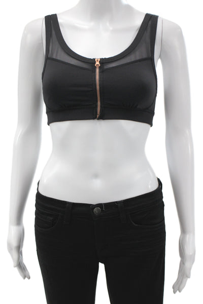 Lululemon Womens Front Zip Mesh Trim Scoop Neck Sports Bra Black Size 6