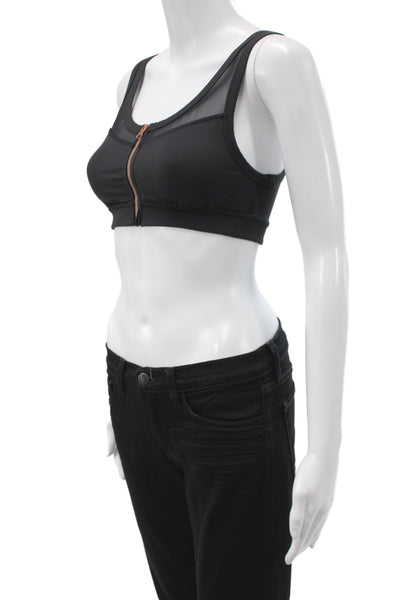 Lululemon Womens Front Zip Mesh Trim Scoop Neck Sports Bra Black Size 6