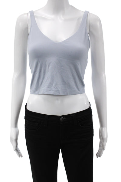 Lululemon Womens Cropped Basic Tank V Neck Sleeveless Cotton Light Blue Size 8