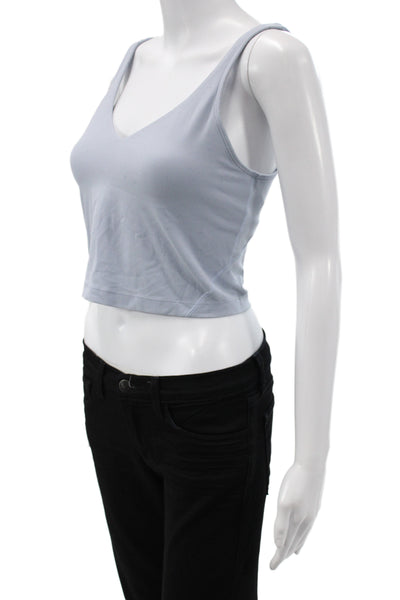 Lululemon Womens Cropped Basic Tank V Neck Sleeveless Cotton Light Blue Size 8