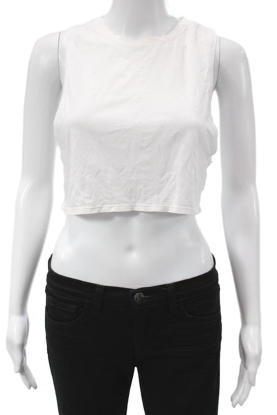 Lululemon Women Cropped Tank White Cotton Crewneck Sleeveless Size 4