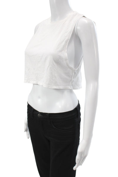 Lululemon Women Cropped Tank White Cotton Crewneck Sleeveless Size 4