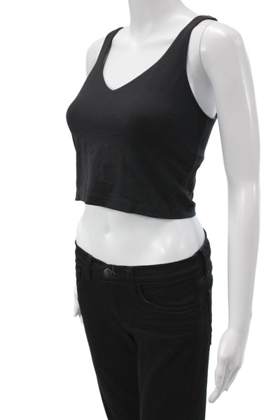 Lululemon Womens Basic Cropped V Neck Cotton Tank Black Sleeveless Size 8