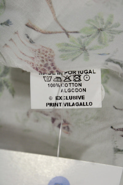 Vilagallo Women White Animal Print Collared Button-Up Long Sleeve Top Size 40