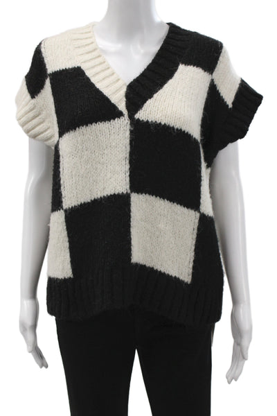 Zara Unisex Pullover Vest Black V Neck Short Sleeve Check Zip Size M