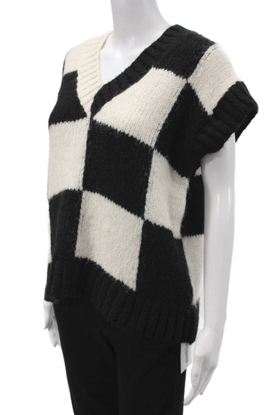 Zara Unisex Pullover Vest Black V Neck Short Sleeve Check Zip Size M