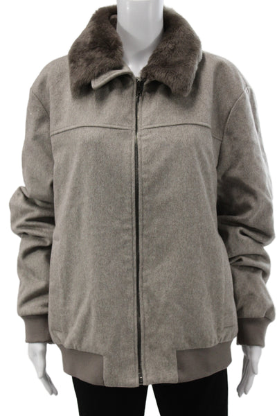 Gallotti Mens Bomber Jacket Gray Virgin Wool Collared Zip Long Sleeve Size S